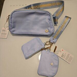 113. Lululemon Belt Bag + Dual Pouch Set – Light Blue w/Gold Wordmark | NWT